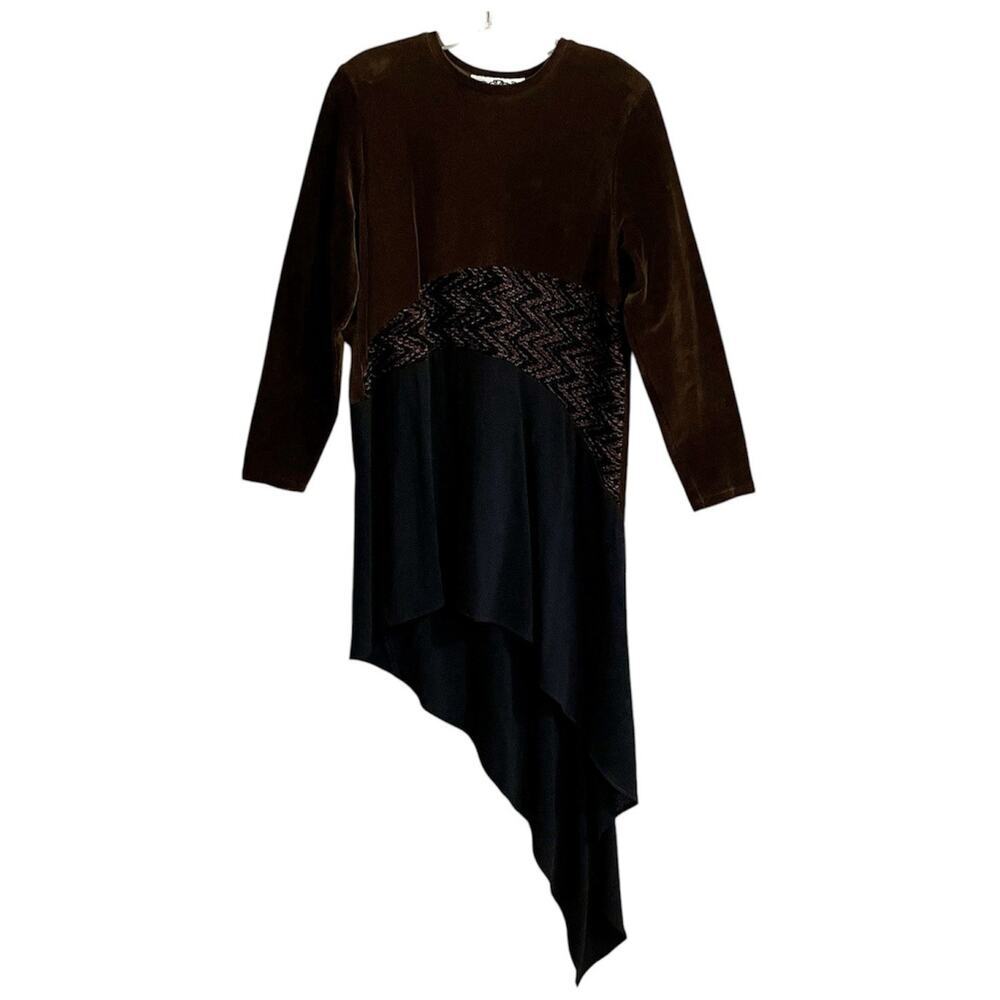 Donna Jessica Asymmetrical Oversized Tunic Top Shirt Large Brown Vintage Lagen…